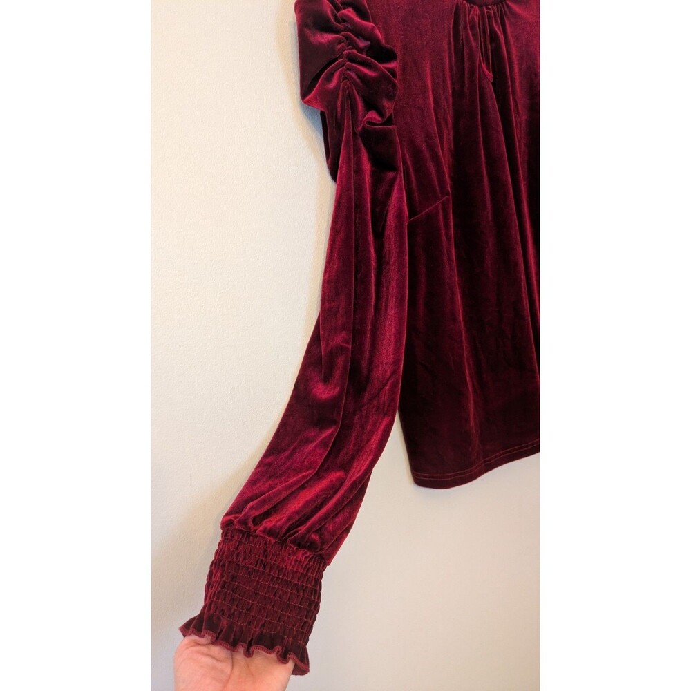 Cezele Red Velvet Top L Puff Sleeve Holiday Victorian Vamp Whimsigoth Tie Back - Picture 2 of 13